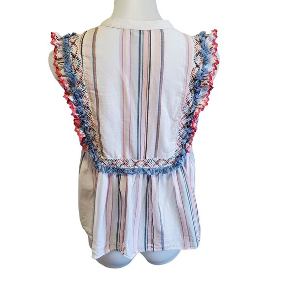 Ella Moss Natalia Babydoll Multicolored Striped Sleeveless Ruffle Peplum Top Med - Picture 7 of 10